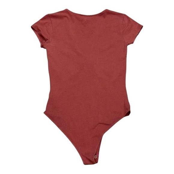 Cape Juby Bodysuit Womens Small Rust Red Tie Front Short Sleeve Stretchy Top - Picture 6 of 6